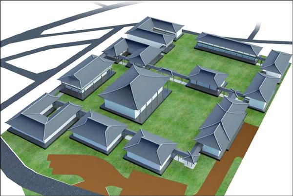 中華國際佛教新聞修正法會，規劃興建唐代建築風格的佛院「覺行寺」，盼如同日本東大寺，吸引遊客造訪。（覺行寺興建籌備委員會提供）