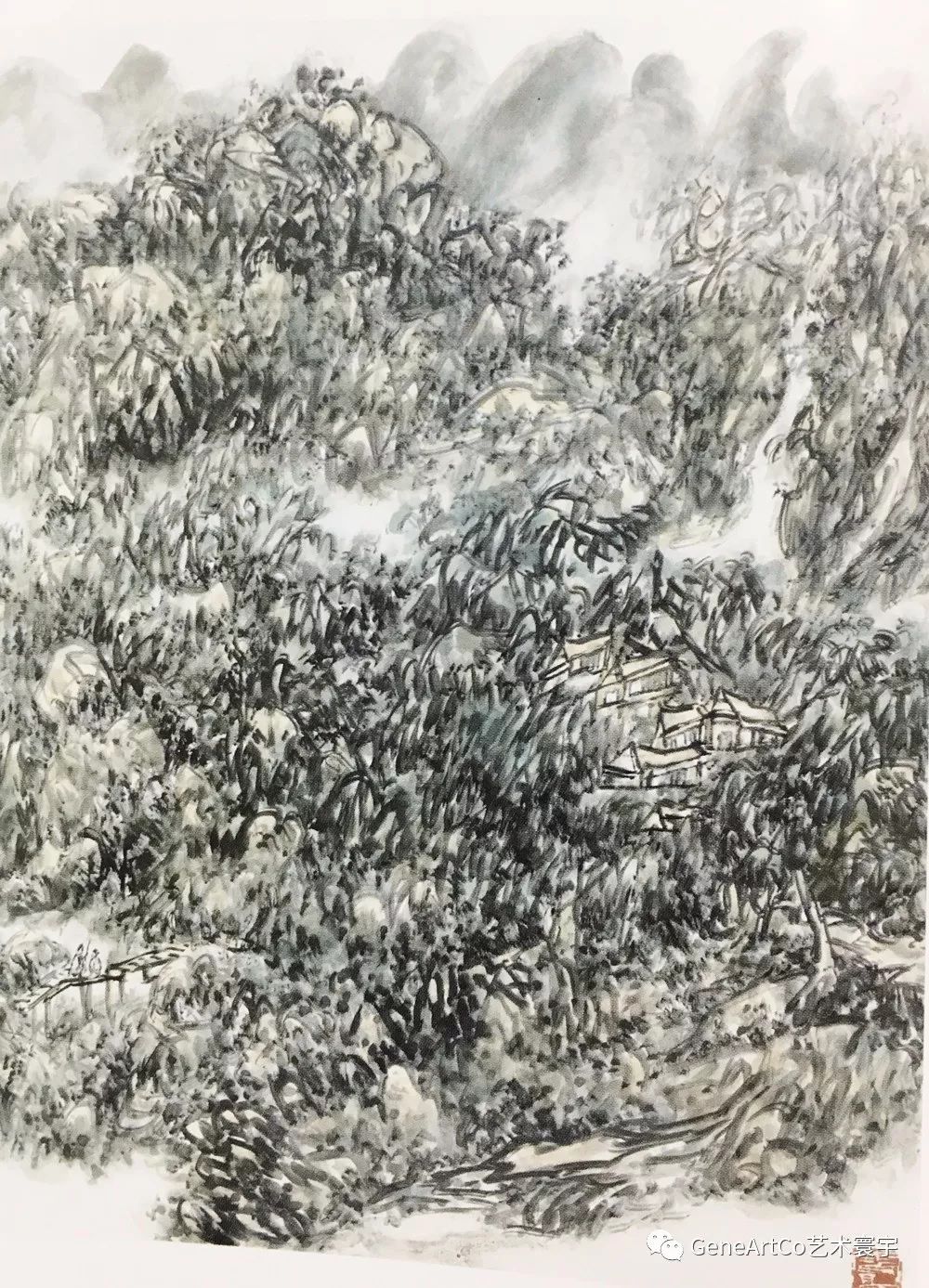 H.H.第三世多杰羌佛中國畫作品：鐘聲隱隱出林間